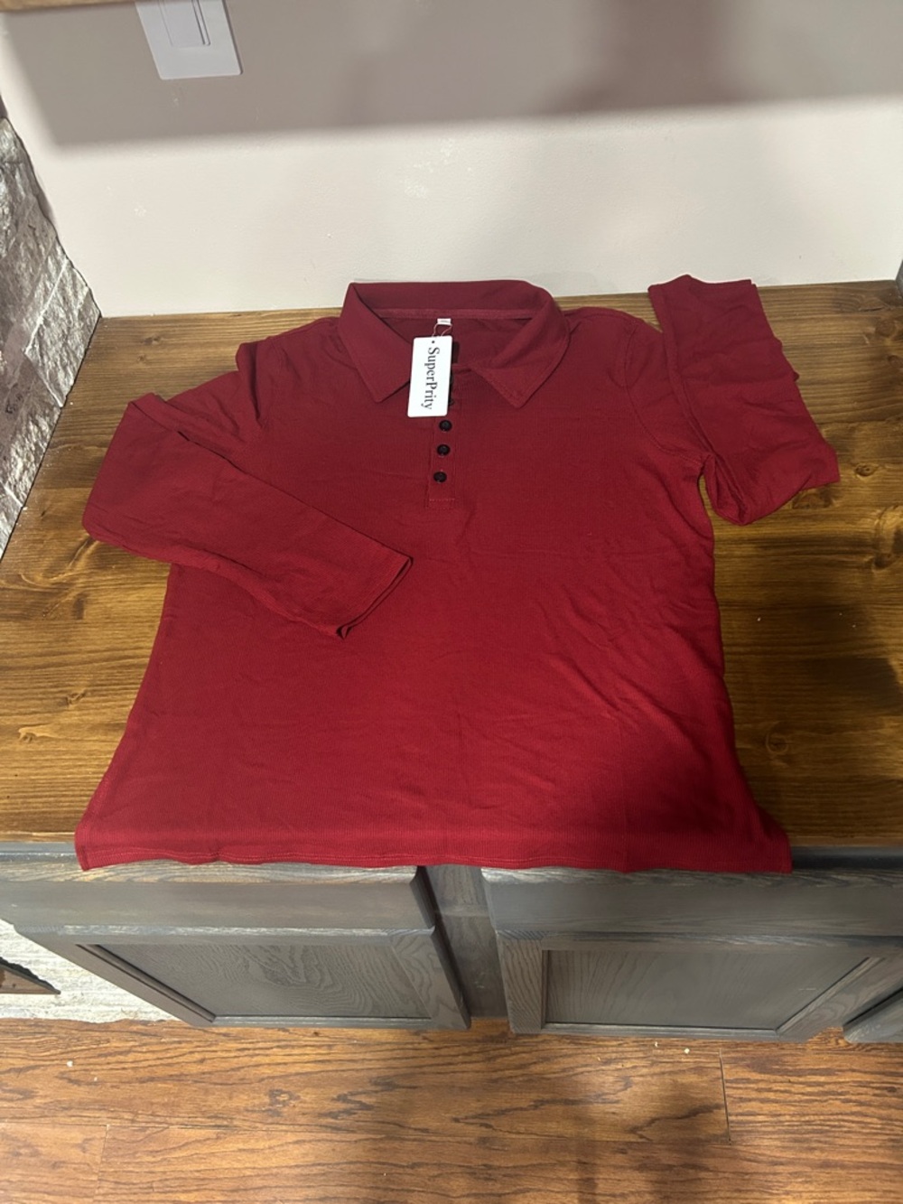 SuperPrity Burgundy Long-Sleeve Polo new with tags size XL